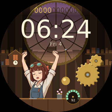 Clockwork Atelier at 06:40, dawn shutters pose