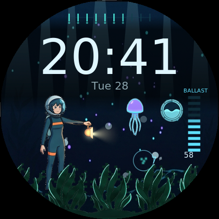 Deep Current at 20:41, Suzu with her lamp in a bioluminescent kelp forest