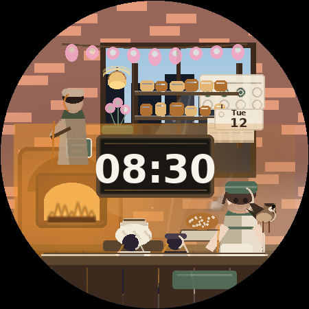 First Bake at 08:30, the morning rush in Rina's bakery with the oven lit