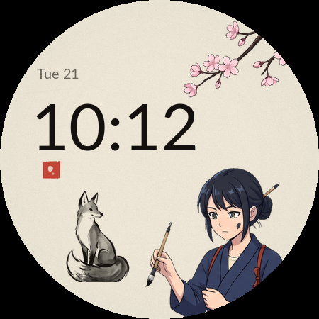 Ink & Petal at 10:12, Koharu painting while her ink fox sits on the paper