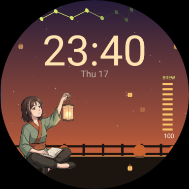 Tea Garden at 23:40, Yuzu reading by lantern light