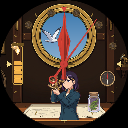 True North at noon, Aoi taking a bearing as the compass hands cross the dial